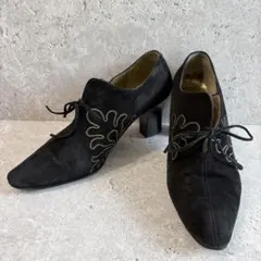 イヴサンローラン 刺繍 レースアップ ヒール 黒 22.5cm 美品 上品 人気
