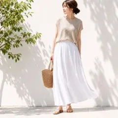 シンプリシテェ European FLAX リネン ロングスカート 白 W70のサムネイル