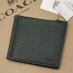 【新品/未使用】 COACH レザー マネークリップ アマゾングリーン