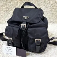 【美品】プラダ リュック ナイロン レザー 三角プレート ブラック ユニセックス