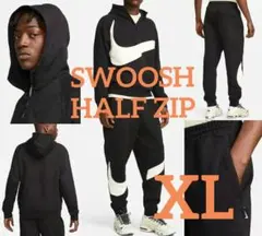 XL ナイキ 厚手ヘビー スウッシュ 上下セット ハーフジップ 黒/ブラックのサムネイル