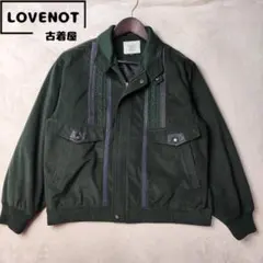 ヴィンテージクラブ　ブルゾン　エコスエード　ケーブルニット　太アーム　緑　M