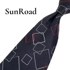 【美品】SunRoad ネクタイ スクエア柄 ネイビー