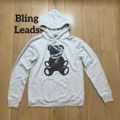 Bling Leads クマプリント フード付き パーカー グレー L