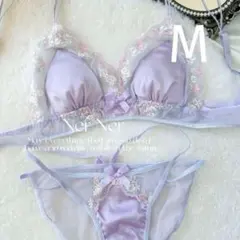 楽ブラ ブラレット セクシー 下着2789ラベンダーM ノンワイヤーブラショーツ