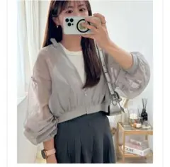 UVカットシアーショートブルゾン 　アクアガレージ　グレー