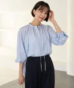 トーナル　バイカラーチェーンノースリブラウススカートセット TONAL】【完売品】バイカラーチェーンノースリブラウス38 サックス