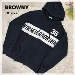 【ブラウニー】WEGO ロゴプリントパーカー M ブラック ゆるだぼ 裏起毛