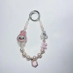 Labubu ハンドメイド ピンクビーズ 携帯ストラップ