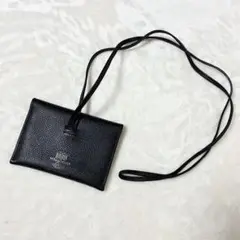 美品 ホワイトハウスコックス ネックストラップ付カードケース ブラック レザー
