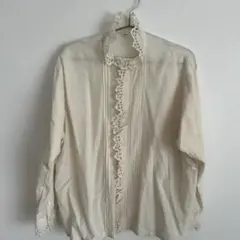 ４５Ｒ☆アイボリー コットン レース襟 長袖ブラウス