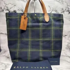 (美品)大人気、ラルフローレン、トートバッグ、大容量、A-4可、チェック柄、高級