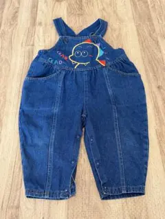 レトロ デニム だるまオール ロンパース 恐竜刺繍