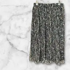 【ジーユー】 プリーツ 花柄 ひざ丈スカート 黒ベース Lサイズ