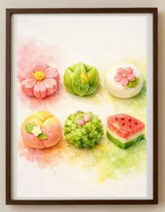 【水彩画アート】彩り和菓子のひととき 2L版写真用紙