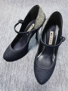 【美品】DIANA グリッター　デニム　パンプス　ヒール　23.0