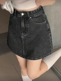 ブラックデニムAラインミニスカート