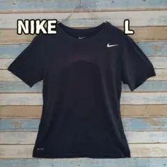 ナイキ 黒 L Ｔシャツ ワンポイント 刺繍ロゴ ドライフィット【イ536】