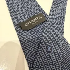 シャネル CHANEL ネクタイ ブルー 総柄 シルク