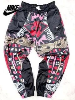 【NIKE】ナイキ 総柄 トラックパンツ M ブラック ピンク ストリート