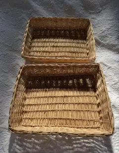 ナチュラル ラタンバスケット 2個セット ナチュラル トレイ・ディスプレイ