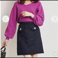 新品　31Sons de mode ビジュー付きツイード台形スカート