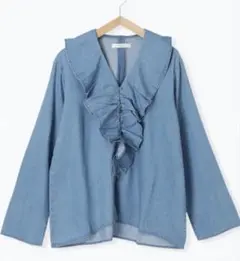 新品　サマンサモスモス　【ECO DENIM】フリルブラウス　ブルー