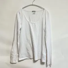 最高級ピマコットン100% H&M Uネックカットソー 白M 海外古着 上質素材
