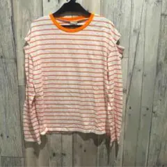 オレンジと白のストライプ長袖Tシャツ