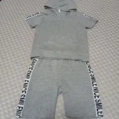 グレー フード付き トップス＆ショートパンツセット