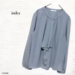 インデックス/ボウタイ風長袖ブラウス/M/オフィカジ/くすみブルー/エレガントのサムネイル