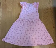 H&M ピンク 蝶模様 ノースリーブ ワンピース 130