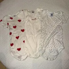 【美品】ハート柄　プチバトー　ロンパース　12m ３枚セット