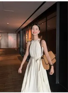 夏秋必見❤️韓国ストリートホルターネックロングワンピース✨可愛いデート服