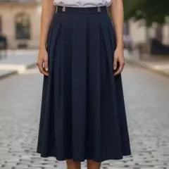 美品 GU ジーユー フレアスカート L ネイビー プリーツデザイン シンプル