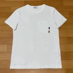 モンクレール ロゴ プリント ホワイト Tシャツ S 胸ポケット 4S507 