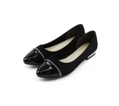 黒 スエード エナメル パンプス 低ヒール