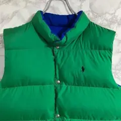 【リバーシブルダウンベスト】ポロバイラルフローレン　ワンポイント　グリーン　XL