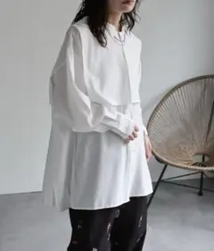 ap retro バックプリーツバンドカラーシャツ 襟付き　ホワイト