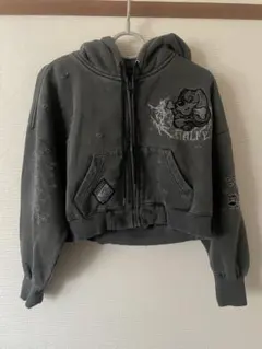 しょう様専用【GALFY】ダブルジップ病みに染まりし反戦半パーカー L