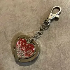 ハート型チャーム 赤とピンク ストーン付き　バッグハンガー　フック　キーホルダー
