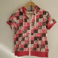 （レディース）Cestian　パッチワーク　パーカー　赤　Мサイズ