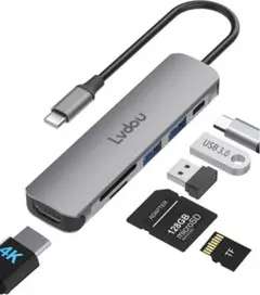 USB-C 6-in-1アダプタ 充電 HDMI SD グレー251K1462