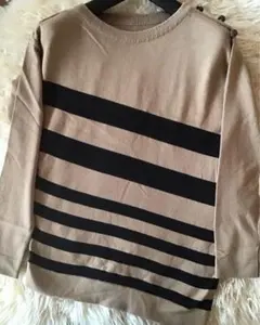 コムサイズム　ベージュと黒のストライプ長袖ニット　アンゴラ