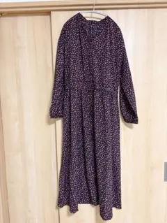 UNIQLO ネイビー 小花柄 長袖 ワンピース L