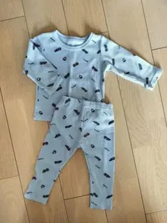 バースデー☆水色 乗り物柄 ベビーパジャマ 80cm