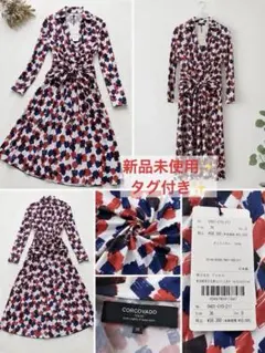 新品タグ CORCOVADO カシュクールワンピース 膝丈 日本製 リボン 総柄のサムネイル