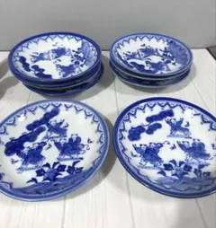 古伊万里 染付鳥花文輪花皿 5客 成化年製銘 江戸後期～明治 古陶磁