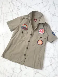 90's HYSTERIC GLAMOR Ｈタグ ロゴワッペンミリタリーシャツ