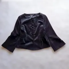 クリアインプレッション ノーカラー ジャケット スエード風 ベロア 黒 ボタンM